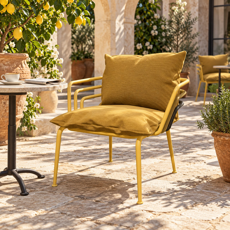 Tembel Outdoor Dining Armchair Aluminum Patio Chair with Cushions Modern Garden Seating for Patio and Cafe