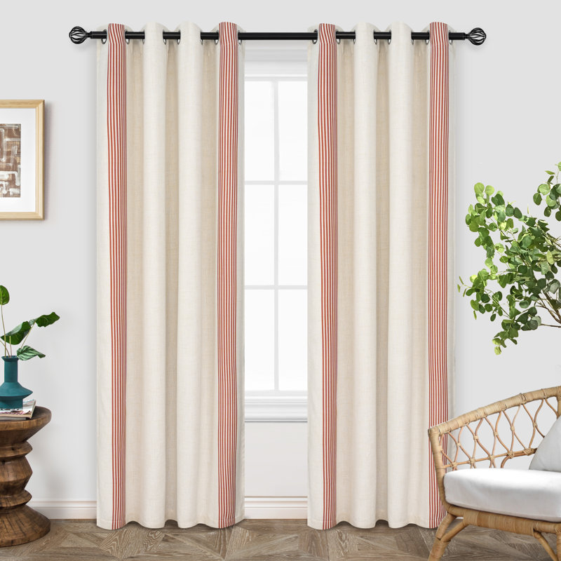 Rideau en lin Velmer, 52" W x 84" L, Rouge / Beige