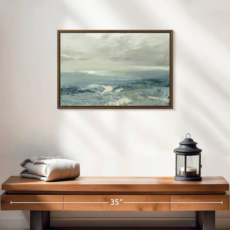 Vagues de plage d'été, 19 po x 13 po, Cadre flottant noyer