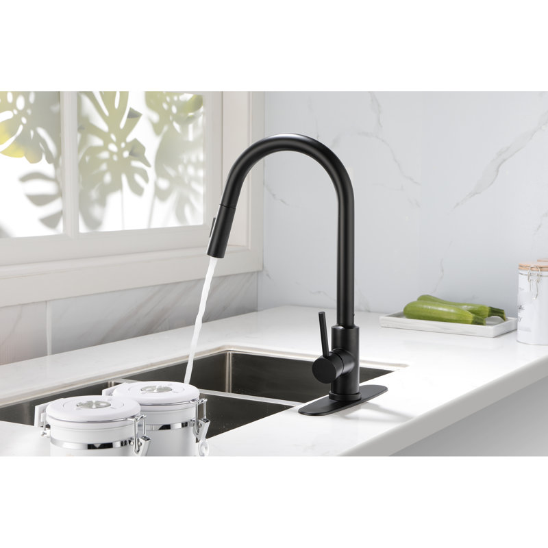Pull Down Kitchen Faucet In Matt Black Stainless Steel - 360 Rotatable High Nozzle, Corrosion Coating, Single Handle For Convenient Water Flow And Temperature Control With Rust Adjustment