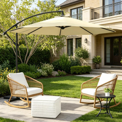 Patio Parasol,Cantilever Tilt Umbrella,Large Outdoor Parasol(Only Umbrella,Not Including Weighted Plates)