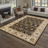 Majestic Croft Traditional Scrolled Floral Wide Border Black/Gold Polypropylene Area Rug