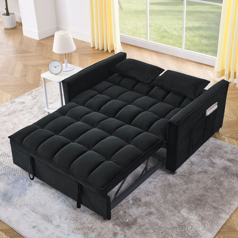Cubbindall Upholstered Convertible Sofa Bed,Sleeper Sofa,Sofa,Modern Sofa,Accent Sofa, Black Velvet 1