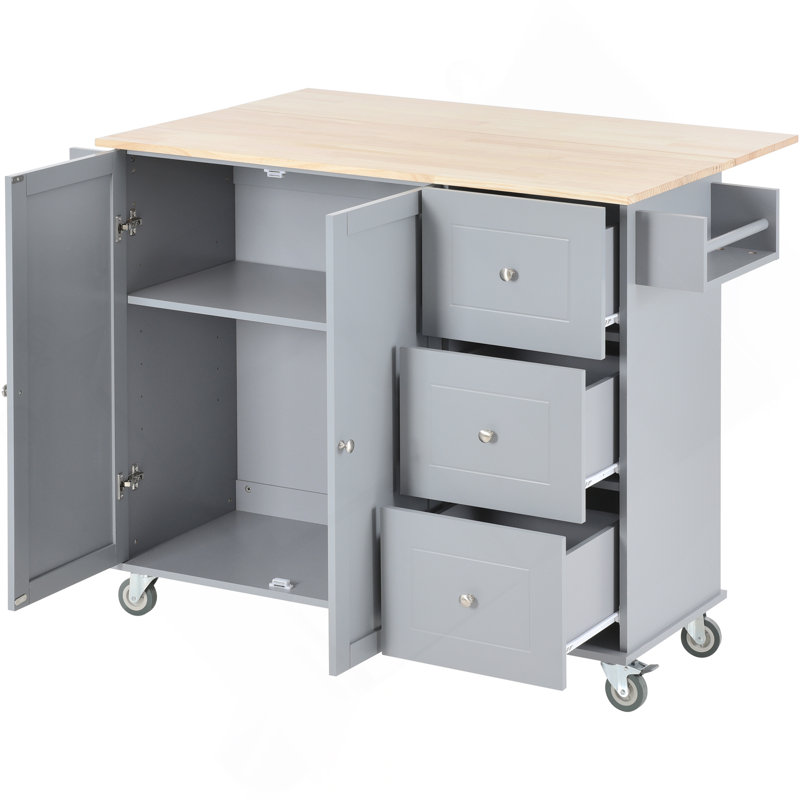 Rolling Mobile Kitchen Island with Solid Wood Top and Locking Wheels,52.7 Inch Width,Storage Cabinet and Drop Leaf Breakfast Bar,Spice Rack, Towel Rack & Drawer