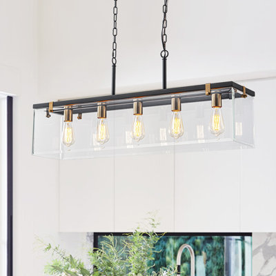 Modern 5 - Light Clear Glass Kitchen Island Rectangular Chandelier