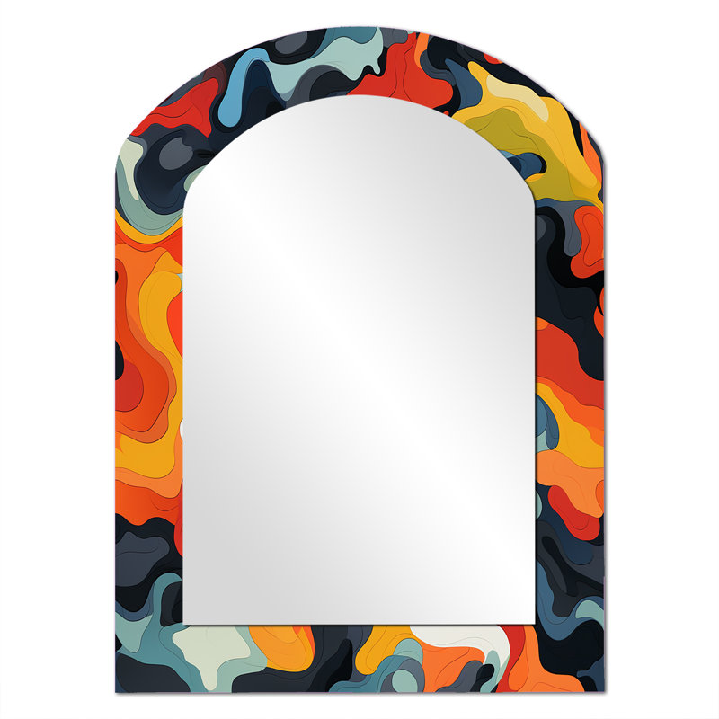 Rétro rétro - miroir camouflage arqué, miroir mural asymétrique moderne, art imprimé en métal, 34 po x 25 po