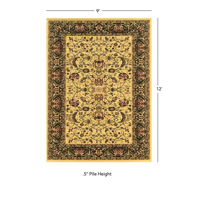 Tapis crème / vert de style oriental Lozoya, Rectangle 9 pi x 12 pi