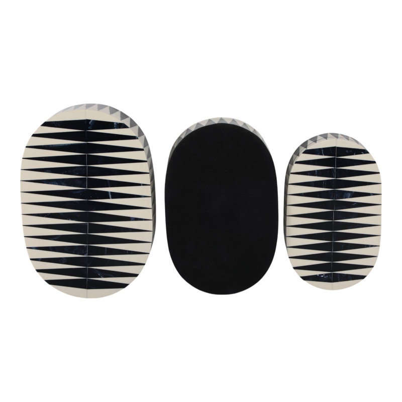 Decorative Bone Inlay Storage Boxes with Lids - Handmade Oval Trinket Boxes for Elegant Organization - Set of 3.