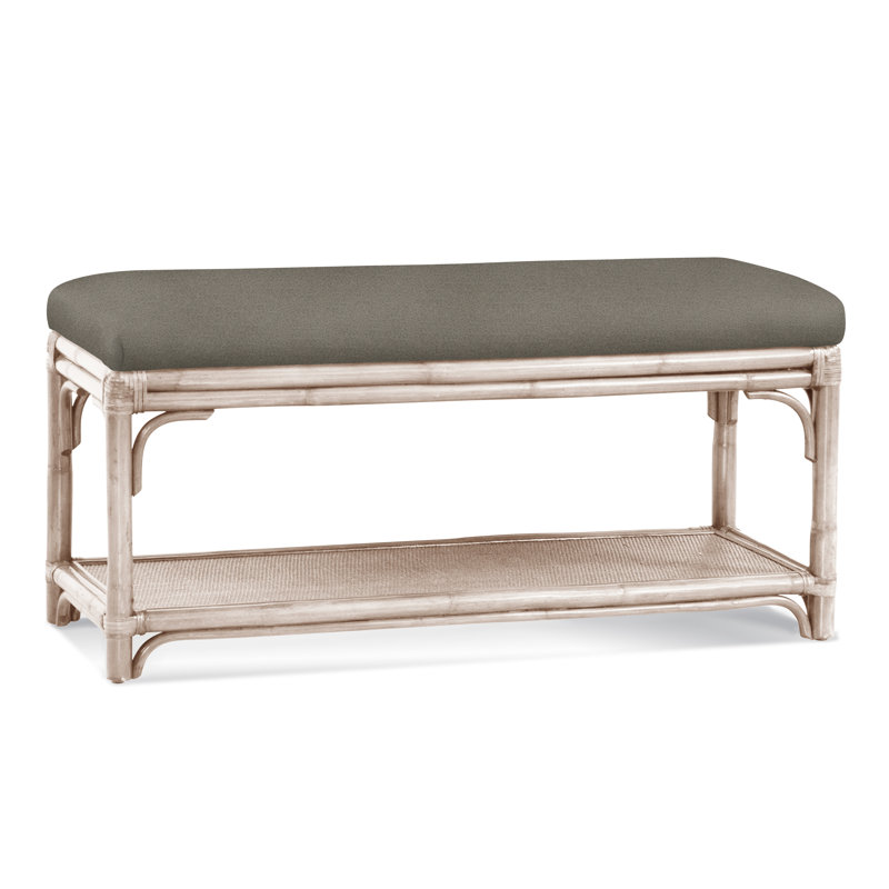 Summer Retreat Wicker Shelf Storage Bench, Bisque, Navy Crypton Performance; 0822-61