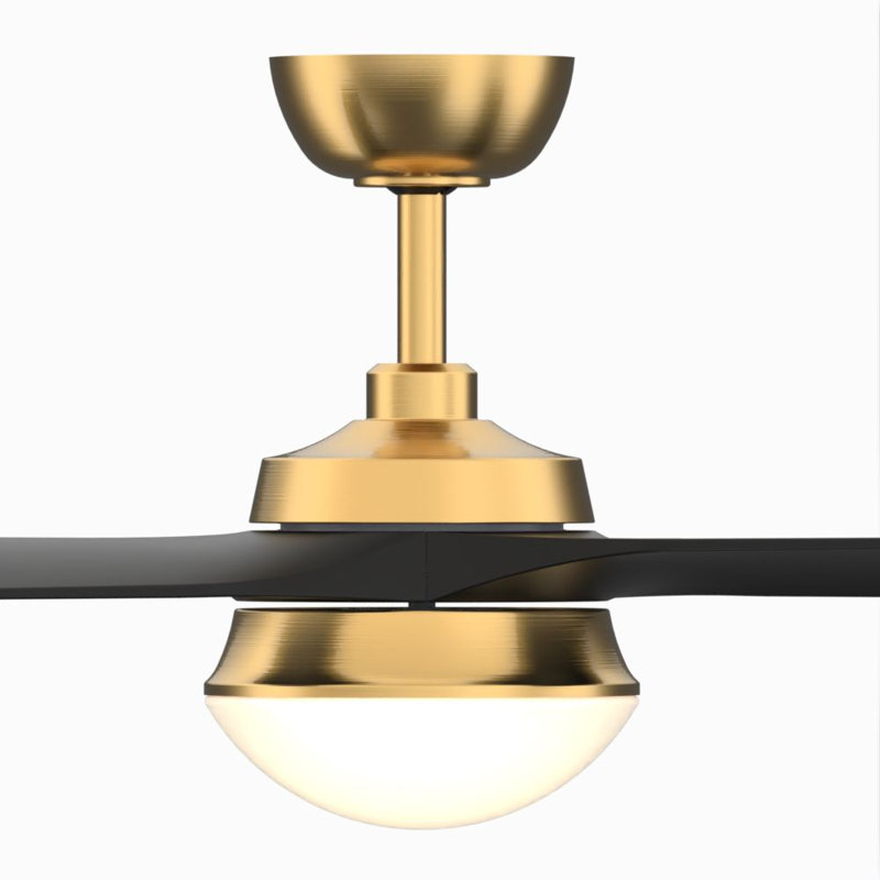 Barlow 52 inch Indoor/Outdoor Ceiling Fan with LED CCT Select Light Kit - Brushed Satin Brass with Black blades, Black