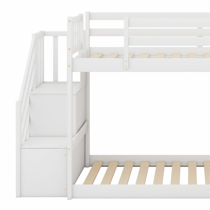 Lit superposé avec glissière convertible et escalier, Blanc