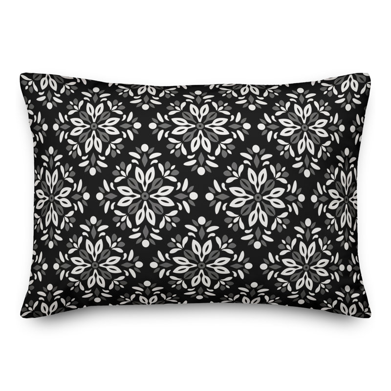 Medallion Outdoor Reversible Throw Pillow, Noir, H 14 po x l 20 po