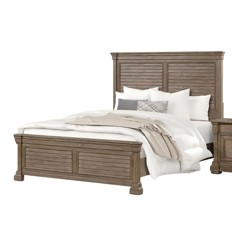 Ensemble de chambre à coucher pour grand lit King, 4 pièces, grande tête de lit à volets, gris vieilli