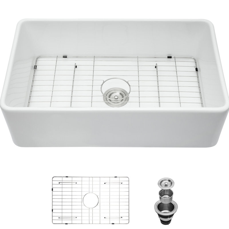 33 White Ceramic Sink - Apron Front Basin For Kitchen, And Heat-, Scratch- Stain-, Easy To Polish Entirely, 33X20x10 Inch With Lower Noise Level Feature 33" Highly Heat Resistance, Scratch Stain