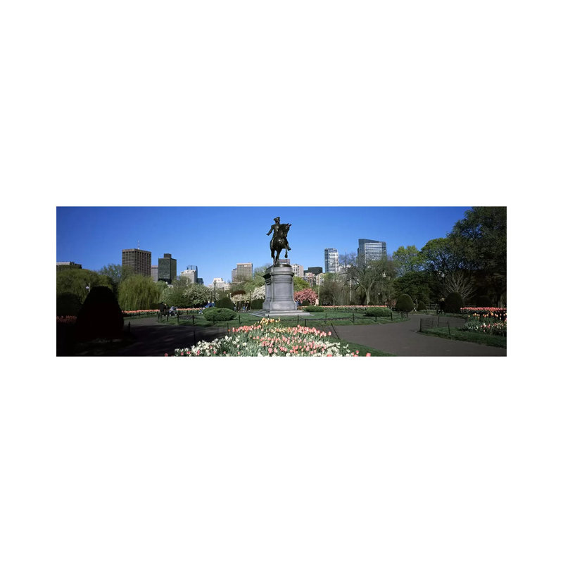 Statue In A Garden, Paul Revere Statue, Boston Public Garden, Boston, Suffolk County, Massachusetts, USA - Wrapped Canvas Panoramic Print
