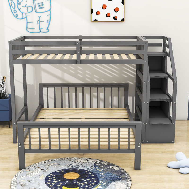 Duky Kids Twin Over Full Bunk Bed, Gray