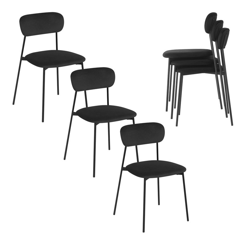47.5cm H Velvet Upholstered Metal Cross Back Side Chair, Black