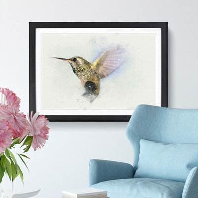 Flying Hummingbird Bird in Abstract - Framed Print