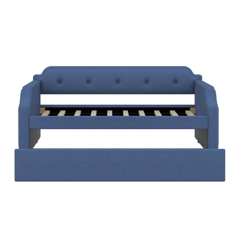Upholstered Daybed With Trundle, Twin Size, Blue