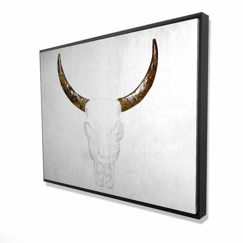 Décor de toile de crâne de taureau avec des cornes brunes, 49.25" H x 37.25" W