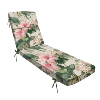 Outdoor Indoor 3'' Lounge Patio Cushion Flowers plumeria hibiscus flower leaves tropical beach seamless Water-Resistant Chaise Lounge Cushion for Chair Patio Furniture Seat Cushion