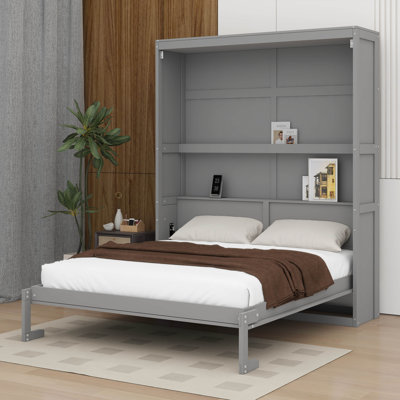 Grand lit escamotable mural avec tablettes