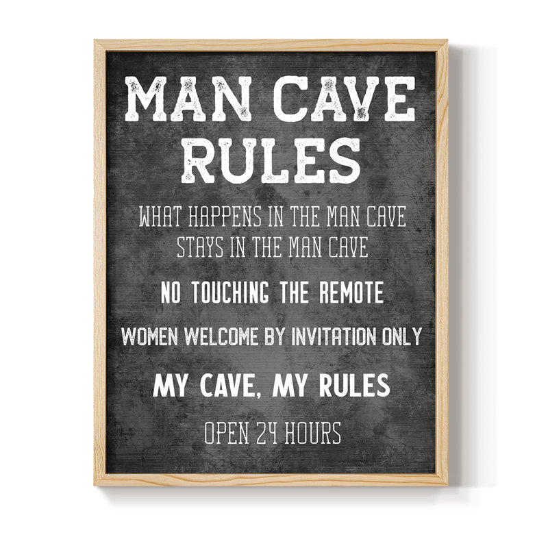 «Man Cave Rules», reproduction encadrée - bois massif, Naturel, H 11 po x l 9 po