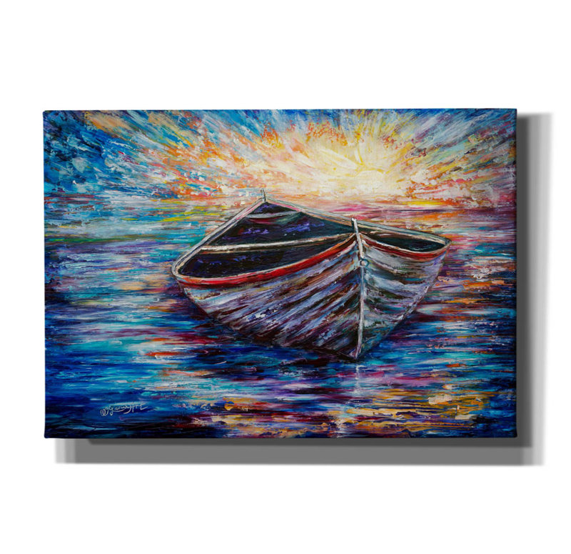 «Wooden Boat At Sunrise» par Lena Owens, H 18 po x l 26 po