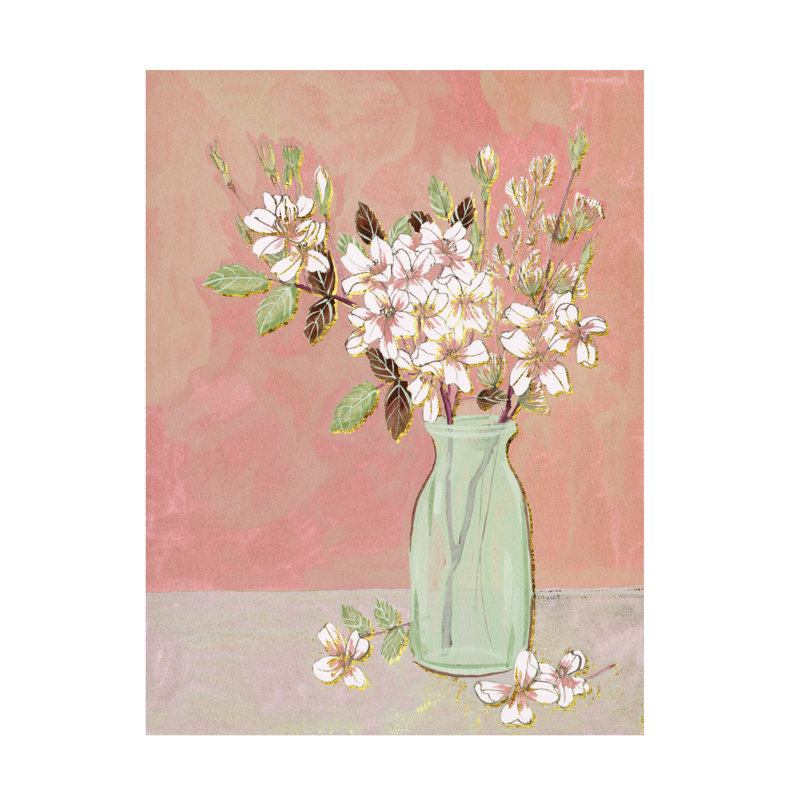 14x19 Pink and Green Floral Canvas Art with Wood Frame