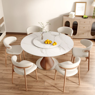 Modern Sintered Stone Round Dining Table with Lazy Susan for 4-8