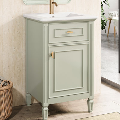 Meuble-lavabo de 20 po avec lavabo, pieds en bois véritable, métal doré et conception moderne pour les petites salles d'eau