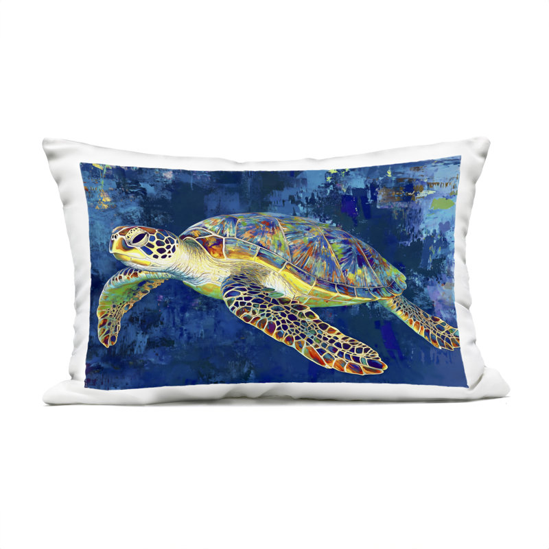 Coussin d'extérieur imprimé tortue de mer aux couleurs prismatiques, design par LSR Design Studio, Animaux bleus 29