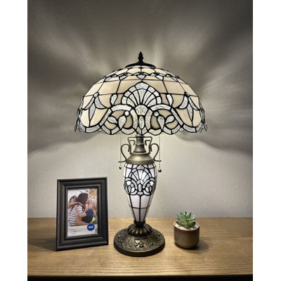 Simonson Tiffany Table Lamp Stained Glass Baroque Style Lavender LED Bulbs Included 24"H*16"W*16"D