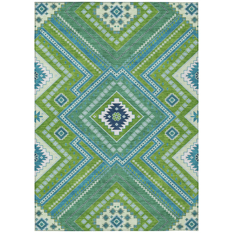 Lime Round Flat Woven Synthetic Washable Rug