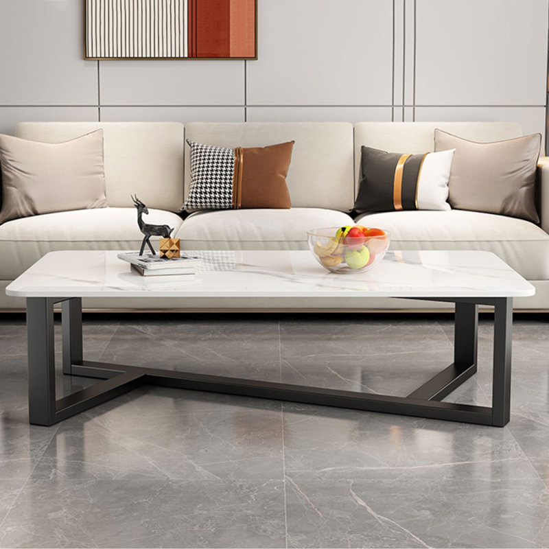 Table basse rectangulaire blanche en acier au carbone fritté blanc, H 17,72 po x L 51,18 po x l 23,62 po, Blanc/Noir