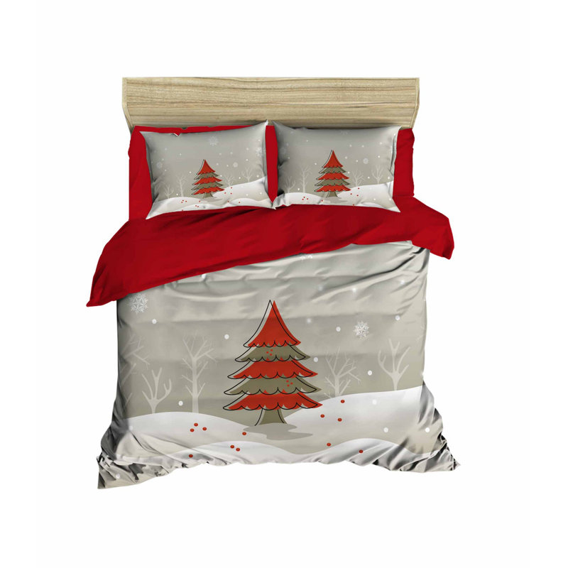 Bruton Red/Grey/White Polyester Duvet Cover Set