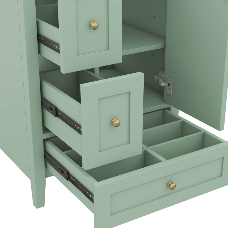 Meuble-lavabo 24 po avec lavabo en céramique et tablette ajustable, armoire de rangement résistante à l'eau avec séparateurs amovibles