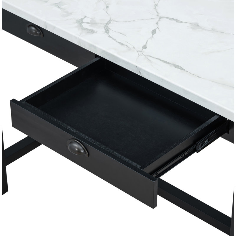 Modern Bar Dining Table Set With Storage Drawers And Padded Stools, Black