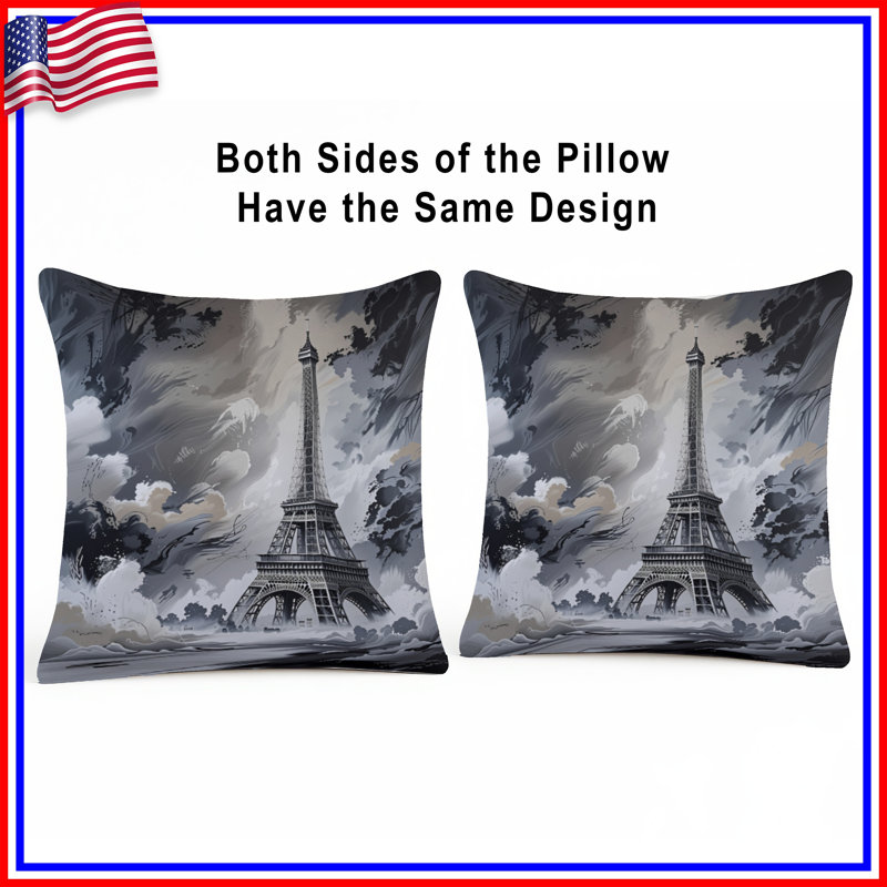Coussin Tour Eiffel, coussins double face Architecture, 14 X 14 pouces