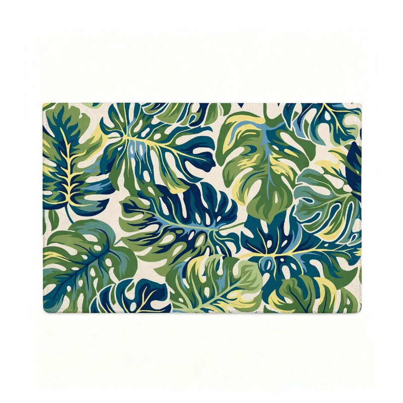 Tapis de sol antidérapant, motif de feuilles tropicales vertes, pour cuisine ou chevet, 119 x 79 cm