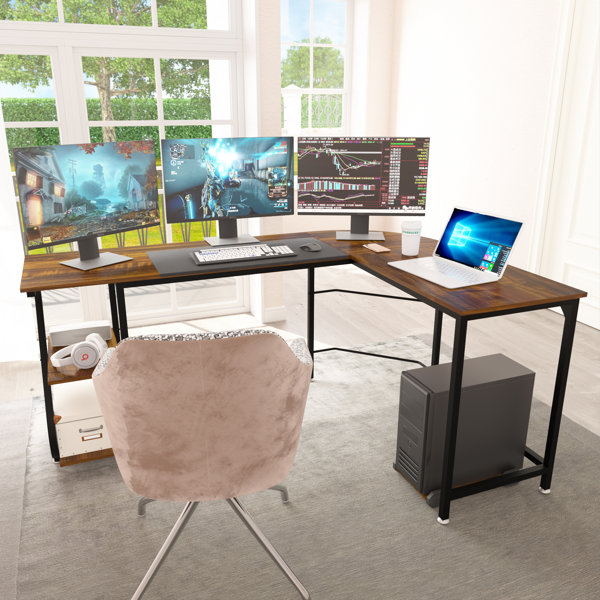 Inbox Zero Lantz L-Shaped Metal Base Desks & Reviews | Wayfair