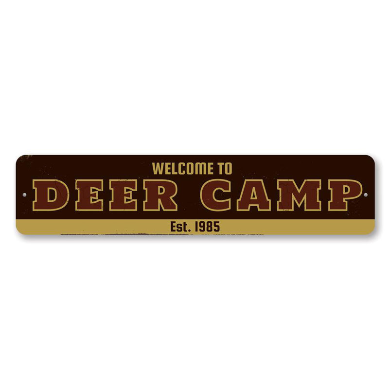 Plaque en aluminium Welcome Deer Camp, H 4 po x l 18 po x P 0,04 po
