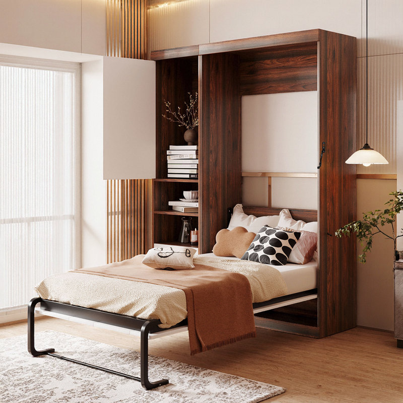 Lit escamotable simple avec armoire de rangement configurable, Lit simple