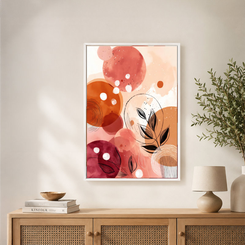"Botanical Circles & Leaves", art mural sur toile avec cadre flottant, prêt à être suspendu, 20 x 30 po, Brun