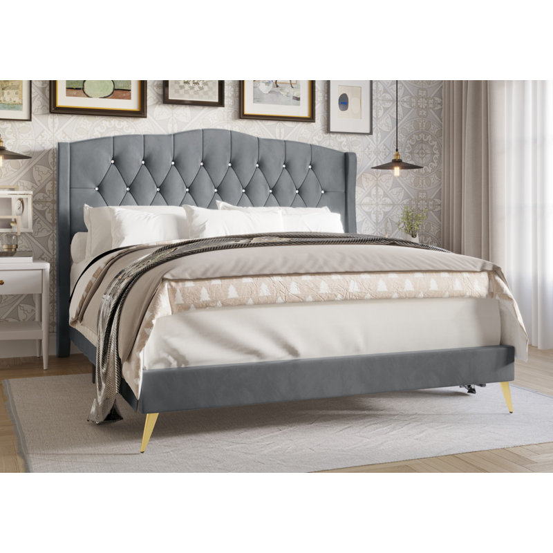 Dwaylon Upholstered Wingback Bed, Full/Double, Light Gray
