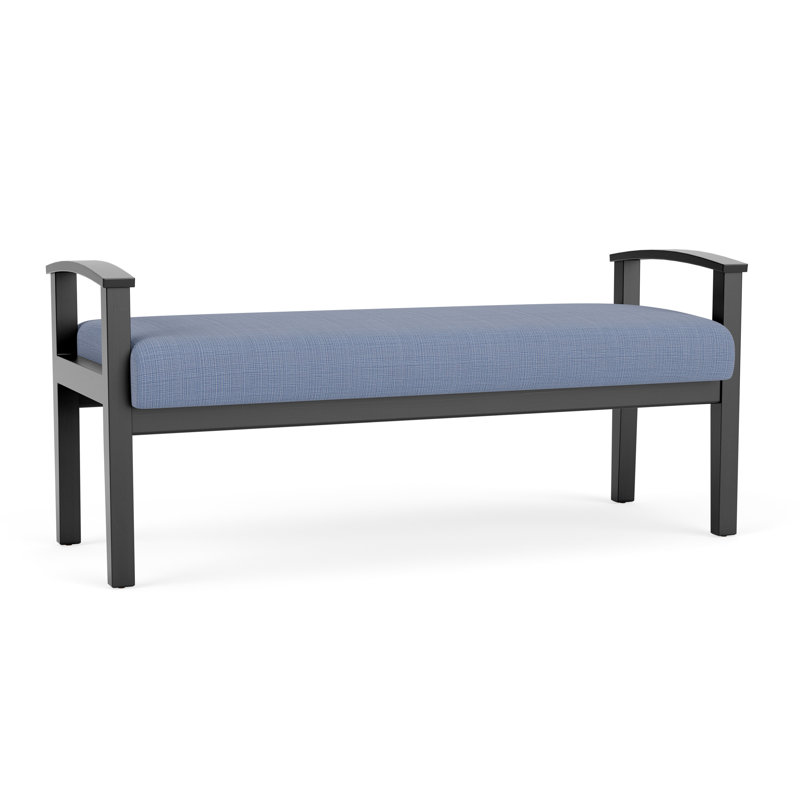 Banc en bois massif Amherst, Chambray bleu marine clair, Noir
