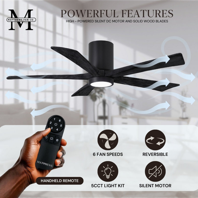 Irene Flushmount Light Kit 5 Blade LED Ceiling Fan, Matte Black, Matte Black, 60"