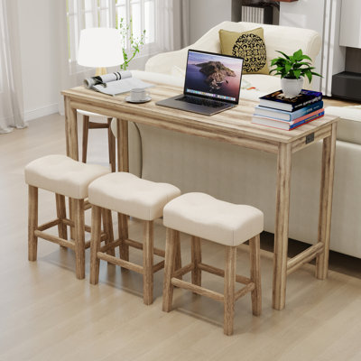 4-Piece Bar Table Set With Outlet & 3 Stools,Stylish Dining Table & Chairs