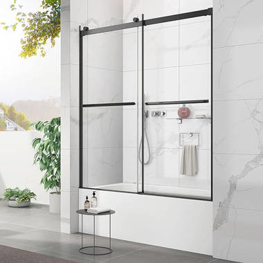 AZDHOME 56-60 In. W X 74 In. H Frameless Sliding Glass Shower Door In Matte Black Finish With 5/16 In. (8mm) Clear Glass LONY6074S06CMB