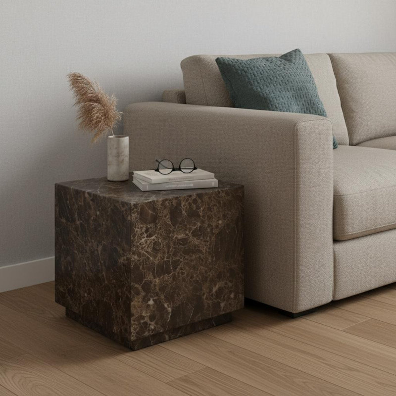  Modern 20" Brown Marble Square Block End Table